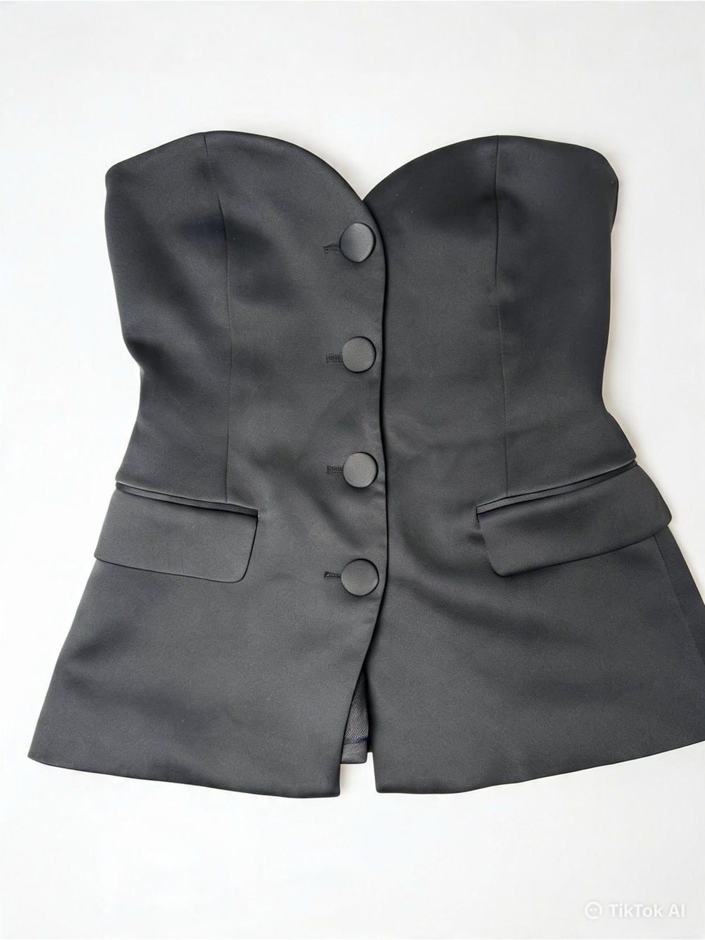 Zara Strapless Black Button-Front Bustier Dress